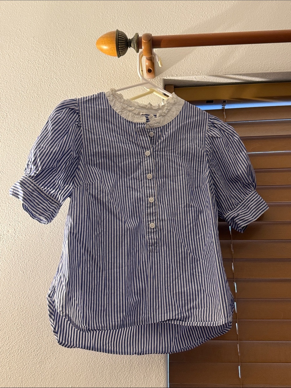 Blue Striped Ruffle Collar Popover Shirt